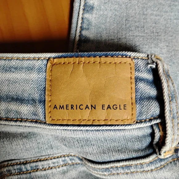 American Eagle Light Blue Ripped Jegging Super Stretch Jeans Size 0 25w - Picture 5 of 9